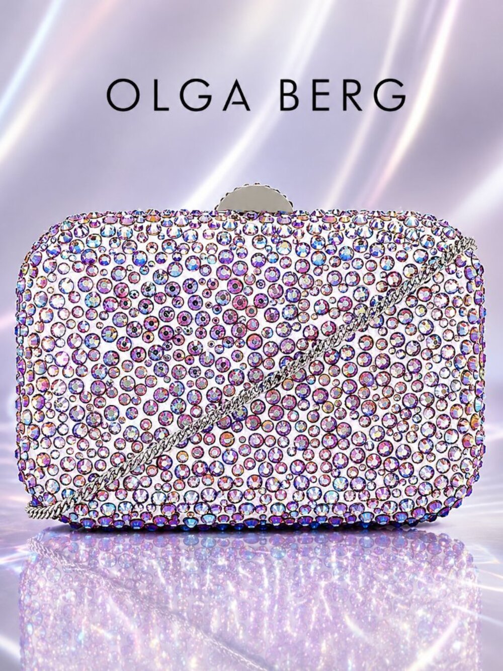 💥STUNNING!💥OLGA BERG CASEY HOT FIX ENCRUSTED CLUTCH / BAG in IRIDESCENT